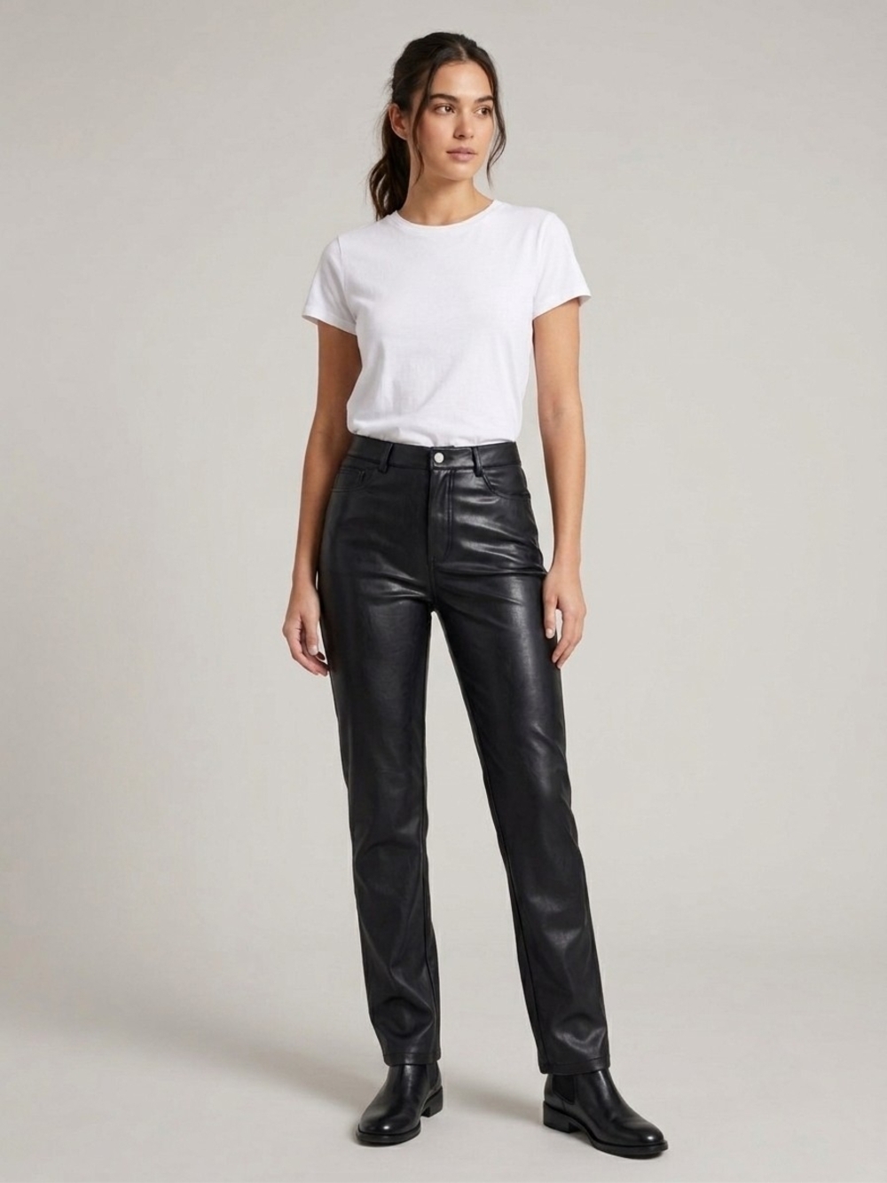 ​BLACK TAPE Black Faux Leather Straight Leg Pants High Waisted Moto Sleek Chic S